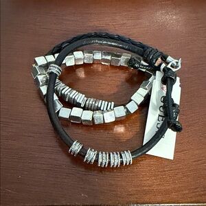 Guess Men's Silver and Black Bracelet Set BNWT